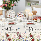 452 Pcs Wildflower Baby Shower Party Supplies for 50 Guest, Vintage a Little Wildflower Is on the Way Paper Plates Napkins Cups Tablecloth Cutlery Straws for Spring Summer Baby Shower Party Decoration - Image 5