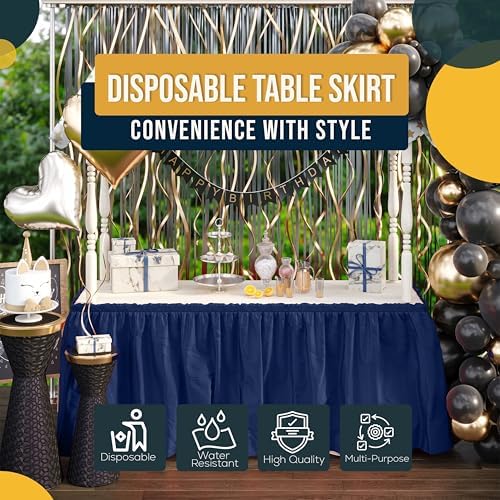 Exquisite Navy Table Skirt 12 Pack 29" X 14 Ft Long Black Table Skirts for Rectangle Tables 6ft Plus or Round Tables - Ruffle Table Skirt with Adhesive Strip - Gender Reveal Decor & Party - Image 6
