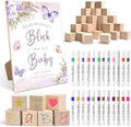 Purple Butterfly Baby Shower Decorate a Block Game Set 79 Pieces,Baby Shower Blocks for Gender Reveal Games, Includes 54 Blank Baby Building Blocks, 24 Watercolor Markers, 1 Baby Shower Game Sign,4 by Mopwe