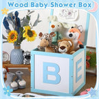 Chunful Wood Baby Shower Box Abc Display Box for Party Decorations with Alphabet Letters Personalized Shower Gifts Basket Party Blocks Backdrop for Boys and Girls(Blue,White) - Image 4