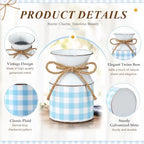 Domensi 6 Pcs Farmhouse Metal Flower Vase, Blue Gingham Table Centerpiece - Image 3