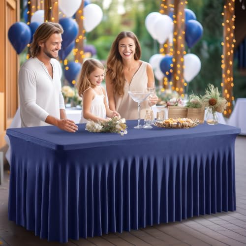 6 Packs Navy Blue Spandex Tableclothes for 6 Foot Rectangle Table, Spandex Table Covers 6FT Stretch Table Skirts Rectangle Wrinkle Free Fitted Tablecover for Event, Wedding, Banquet & Parties - Image 4