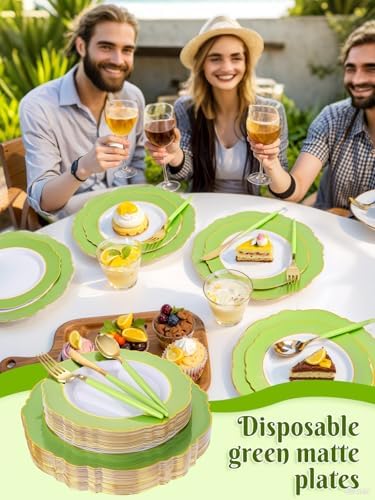 WDF 150Pcs Green Plates Disposable - Baroque Green and Gold Plates - 25Guest Plastic Dinnerware Ideal for Weding/Party/Birthday - Image 4