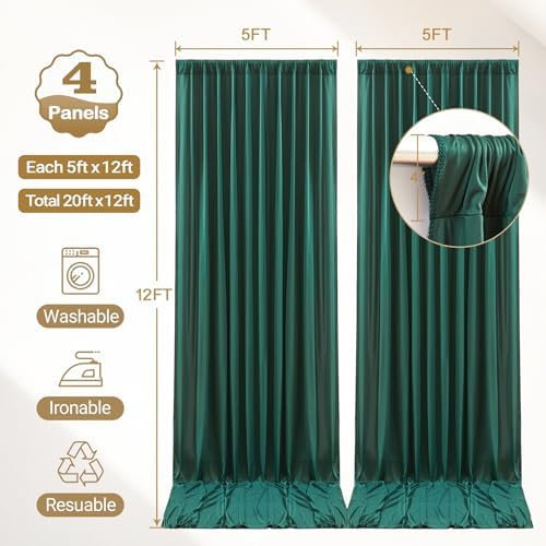 20x12ft Hunter Green Backdrop Curtain Panels for Parties - Wrinkle Free Polyester Photo Curtain Backdrop Wedding Back Drop Fabric Drapes for Party Decorations Background for Photography - Image 4