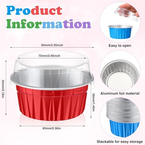 200 Pack Aluminum Cupcake Liners with Lids,Rainbow,Plain - Image 3