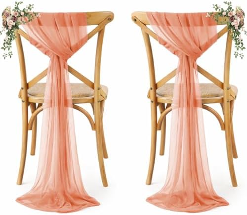 Pack of 100 Chiffon Chair Sashes for Wedding & Event Décor - Coral Peach by MDS