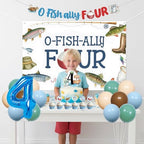 O Fish Ally Four Birthday Decoration Backdrop Banner Fishing 4th Birthday Cake Cupcake Toppers Gone Fishing Latex Foil Balloons for Boy Little Fisherman 4 Years Old Party Decor Supplies - Image 4