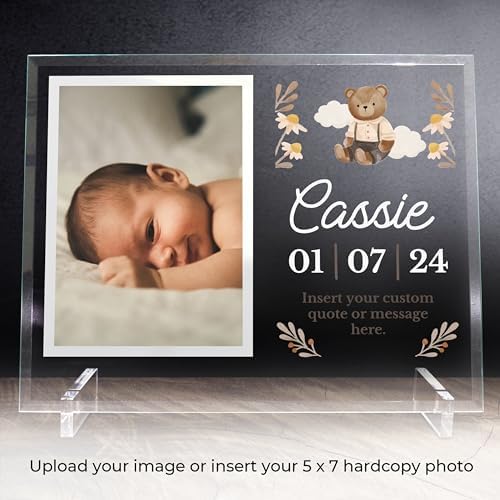 11.75"x9.75" Custom Glass Picture Frame for 5x7 Photo, Personalized Baby Picture Frames, Nursery Decor for Gender Reveal and Baby Announcement Ideas, Adoption Gifts for New Parents (Design 3) - Image 2