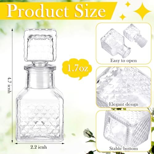 Chuangdi 24 Pcs Mini Glass Wine Bottles 1.7oz Tequila Bottle, Square Style - Image 2