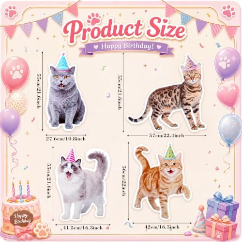 Honoson 4 Pcs Large 32" Cat Birthday Decorations Cardboard Cutouts - Image 2