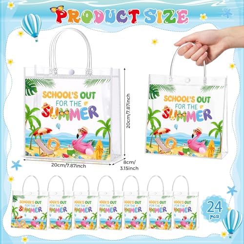 Hosuly 24 Pcs Schools Out for Summer Gift Bags End of the Year Clear PVC Bags Plastic Candy Goodie Handbags for Teachers and Students Summer Vacation Beach Pool Party Favors Supplies - Image 2