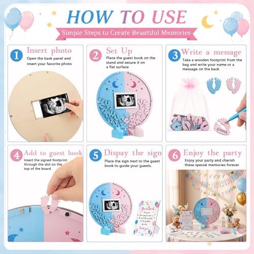 Kosiz 65 Pcs Gender Reveal Baby Shower Guest Book Alternative for 60 Guests - Image 3