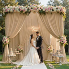 gogoparti 40x12ft Beige Backdrop Curtain for Wedding Parties, 8 Panels (5x12 ft Each) Wrinkle-Free Dackdrop Curtains, Silky Draping Fabric for Birthday Party, Baby Shower, Photo Background - Image 2
