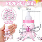 80 Pcs 3.5 Inch Baby Mini Milk Bottle Baby Shower Favor with Small Plastic Bear Candy Bottle with Ribbon for Boy Girl Newborn Baptism Party Decor (Pink) - Image 2