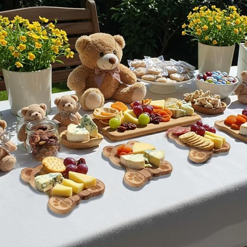 Ziliny 12 Set Baby Shower Prize Bear Shaped Cheese Board Gift, Acacia Color - Image 5