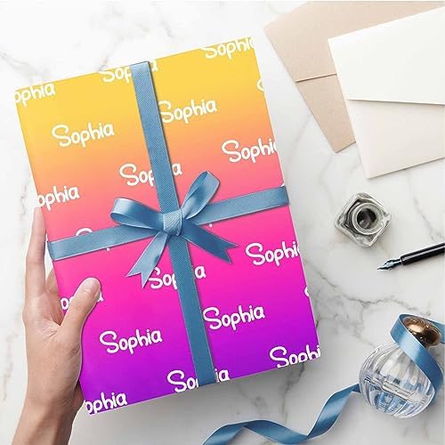 MyPupSocks Custom Text Wrapping Paper Gradient Yellow And Pink, Personalized Name Gift Wrap Paper Funny Wrapping Paper Roll 58x23 for Boys Girls Kids Birthday Christmas Winter Holiday 3 Rolls - Image 5