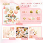 AOBKIAT Pink Gold Party Decorations Set-18 Tissue Paper Pom Poms & 6 Paper Lanterns & 3 Paper Garland Strings for Wedding,Baby Shower,Birthday Party Backdrop & Ceiling Decor - Image 5