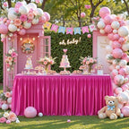 Wish Care Hot Pink Polyester Table Clothes for 4 Foot Rectangle Tables, Wrinkle Free Fitted Table Cover with Pleated Ruffle Table Skirt for Birthday Party Wedding Trade Show Event Display - Image 2