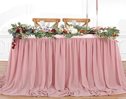 6ft Dusty Rose Table Skirt Sheer Tablecloth for Baby Girl Birthday Princess Party Wedding Table Decor by QueenDream