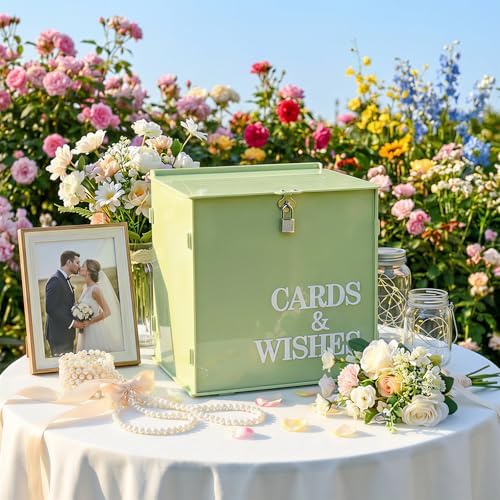 AerWo Sage Green Wedding Card Box, Acrylic Gift Card Box for Wedding Decor - Image 6