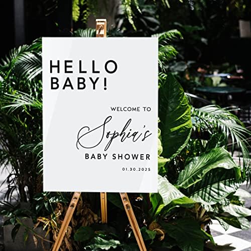 Andaz Press 16"x20" White Acrylic Personalized Baby Shower Welcome Sign, Gender Neutral Large Custom Sign for Easel Stand, Hello Baby Shower Decorations - Image 3