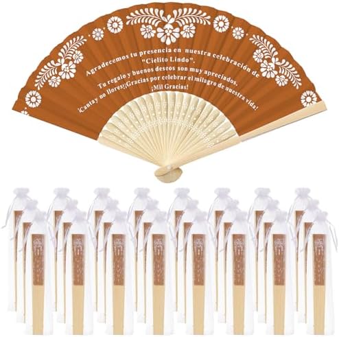 Barydat 24 Sets Cielito Lindo Baby Shower Favors De Barro Paper Hand Fans with Organza Bags Mexican Folding Fans Handheld Home Decor DIY Supplies for Guest Talavera Bridal Baby Shower (Terracotta) by home