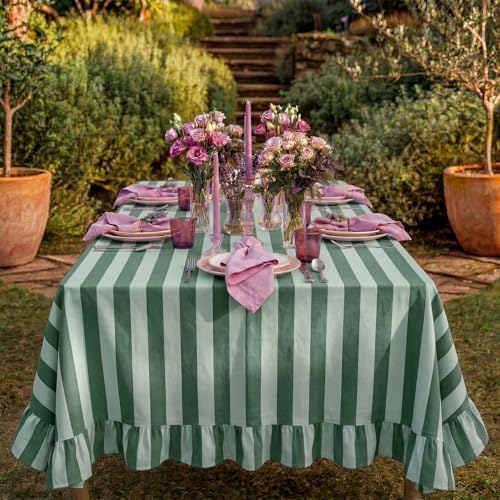 Tudomro Striped Tablecloth, Rectangle, Forest, Mint Green, 60'' X 120'' - Image 4