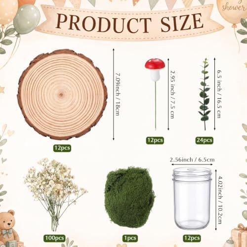 Rtteri 12 Set Woodland Animal Table Centerpiece Baby Shower Gifts Include Wood Slices Mason Jars with Forest Animal Decor Mushroom Moss Greenery for Rustic Party Gender Reveal Birthday Photo Props - Image 3