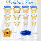 296 Pcs Artificial Roses Silk Flowers 3D Butterflies, Blue, Gold - Image 2