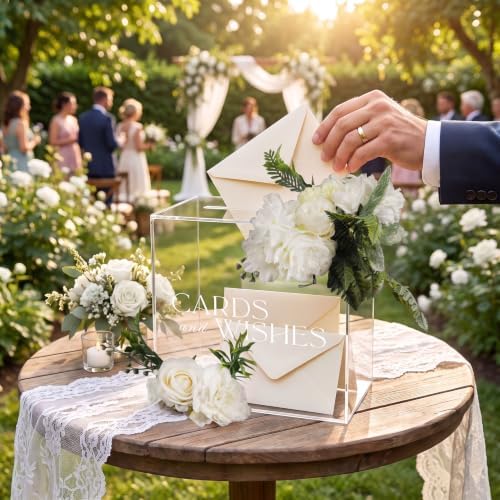Clear Acrylic Wedding Card Box DIY Kit with Faux Flowers - 10x10x5.6 Inch - Image 6