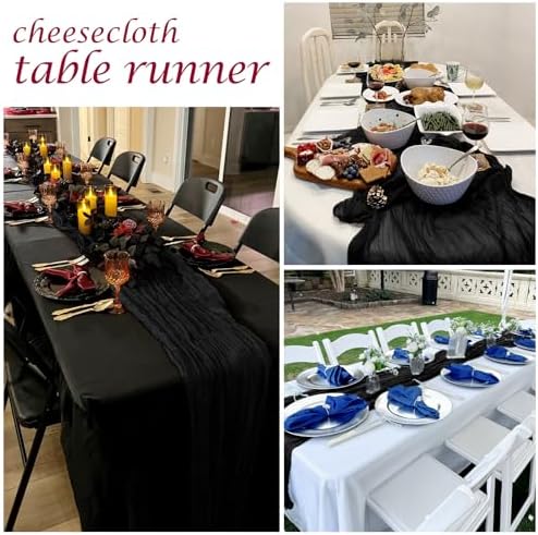 25 Pack Black Cheesecloth Table Runner 17 x 108 Inch Gauze TableRunner Fabric Semi Sheer Cheese Cloth Table Runner Bulk for Rustic Romantic Wedding Baby Shower Table Decoration - Image 7