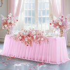 Pink Tulle Tablecloth for 8 Foot Rectangle Table, Light Pink Tulle Tables Skirt Cover 8ft Banquet Wedding Table Cloths Baby Shower Tutu Ruffle Tables Skirt Cloth for Party Bridal Shower - Image 4