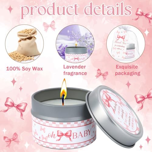 50Set Baby Shower Candle Party Favors Pink Bow Lavender Scented Candles Bulk Favors for Guests Girl Boy Baby Shower Gender Reveal Party Gifts (Pink Bow) - Image 4