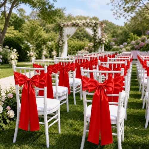 50 Pcs Red Satin Chair Sashes 6 x 108 in Chair Bows for Wedding - Image 5