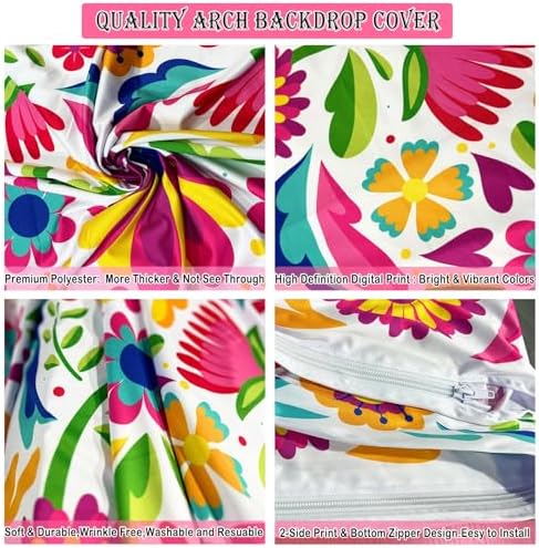 Sensfun Mexican Fiesta Arch Backdrop Cover Cinco De Mayo Wedding Baby Shower Decorations,2-Sided Colorful Mexican Otomi Flowers Backdrop Arch Covers for Mexico Talavera Birthday Party Decor 3.3x6ft - Image 5