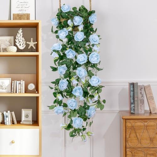U'Artlines 3 Pack Artificial Blue Rose Garlands Flower Vines 19.5 ft - Image 4