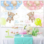 10x8ft Bear Gender Reveal Backdrop Baby Boy or Girl Pink or Blue Balloons Photography Background What Will Baby Be Banner Decorations Party Supplies Photo Booth Props - Image 3