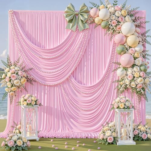 10ft x 10ft Pink Backdrop Curtains, Baby Pink Drapes for Backdrop Fabric - Image 2
