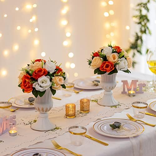 Sziqiqi Orange Fake Flowers for Centrepiece, Kissing Silk Roses Ball, 6Pcs - Image 6