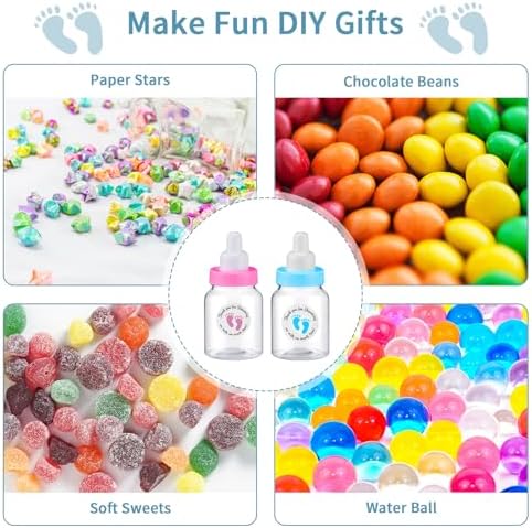 Tondiamo 48 Pcs Blue Pink Baby Shower Mini Bottle Favors 1. 5 x 3. 5 Inch Baby Shower Candy Jar Mini Milk Bottle Party Favor Fillable Gift Boxes for Birthday Party Decorations - Image 5