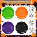 192Pcs Purple Balck Orange Plates and Napkins Party Supplies, Disposable 9’’ Scalloped Halloween Paper Plates Cups Napkins Forks Party Decorations for Birthday, Thanksgiving, Serves 483 - Image 3