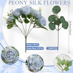 24 Bundles Dusty Blue Artificial Peonies Silk Flowers Bulk - Image 2