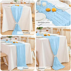18 Pack Baby Blue Cheesecloth Table Runner 21.5x120 Inch,Semi Sheer Boho Gauze Cheese Cloth Fabric Table Runners 10 FT Long for Wedding Party Baby Shower Birthday Home Decor Holiday Decorations - Image 6