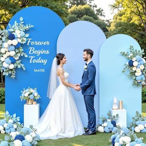 Blue Arch Backdrop Cover 3 Set-4FT, 5FT, 6FT Spandex Fitted Wedding Arch Stand Covers for Baby Shower Boys Birthday Party Wedding Ceremony Banquet Photo Arch Stand Background Decorations - Image 4