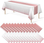MASHAN 24 Pack White and Rose Gold Tablecloth Set - Rectangular PEVA Tablecloths and Satin Table Runners for Wedding, Baby Shower, Anniversary, Christmas, New Year Party by MASHAN