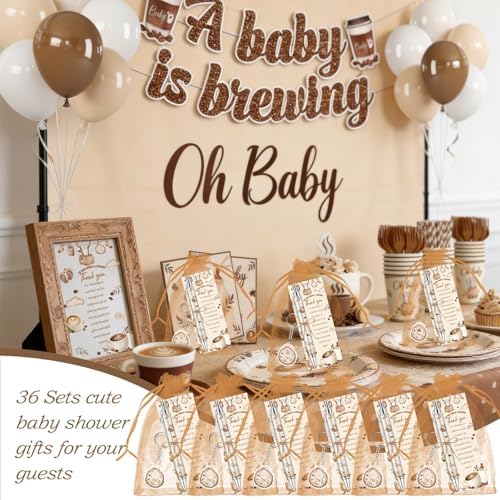 145 Pieces Coffee Baby Shower Favors for Guest A Baby is Brewing Ballpoint Pens and Keychains Gifts Bulk Retractable Baby Shower Pens Gender Reveal Thank You Cards Souvenirs Games Prizes Favors - Image 5
