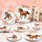 Pickmesh 250 Pcs Horse Birthday Party Decorations Pink Floral Cowgirl Disposable Tableware Set Cowboy Paper Plates Napkins Cups for Western Wedding Bachelorette Fairy Baby Bridal Shower Party Serve 50 - Image 6