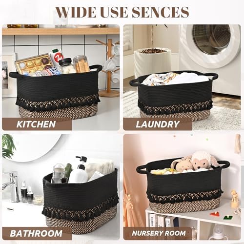 2 Pack Storage Basket for Shelves, Boho Cotton Rope Storage Bins with Heavy Tassel, Shelf Baskets Large Woven Baskets for Organizing, Cube Organizer Bins, Baby Laundry Basket for Clothes, Toys, Pets - Image 6