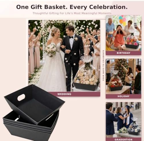 MAICOBI 10 Pack Black Empty Gift Baskets with Clear Bags and Bows - Image 3