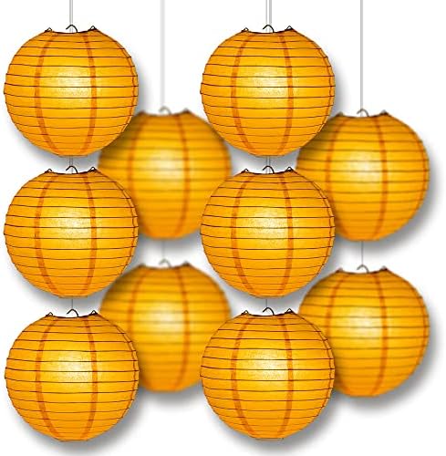 PaperLanternStore.com 12" Orange Paper Lantern Party Pack with Remote Controlled LED Lights (10-Pack Combo Kit) - Image 6
